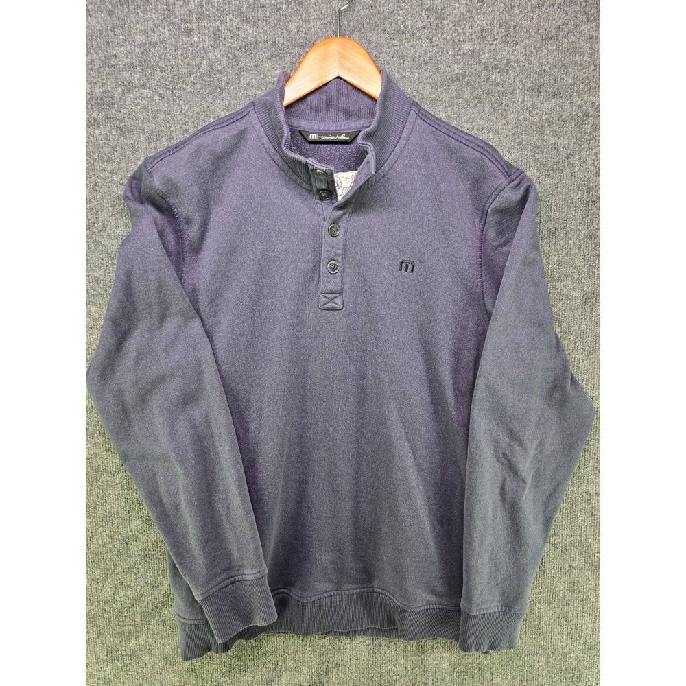 TravisMathew Mens Michelin Man Logo Quarter Button Pullover Sweatshirt Navy L